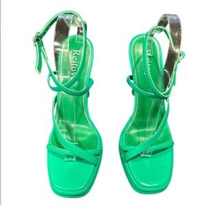 Reitoye Green Heels Platform Ankle Strap Square Toe Party Prom Sandals Size 9